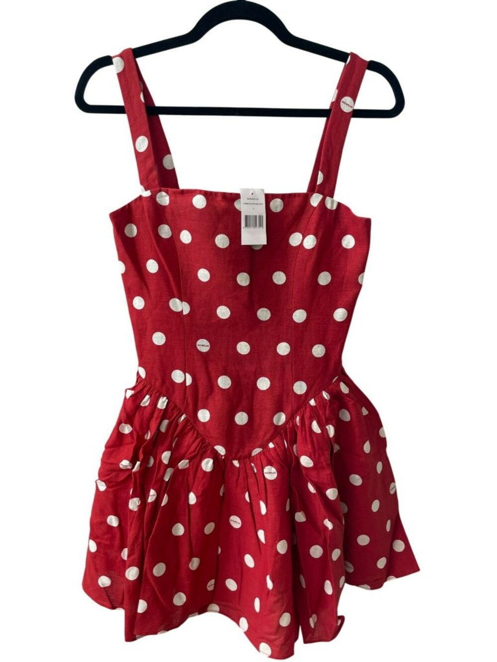 Nicholas Crimson Polka Dot Dress Ruffle Hem/Sleeveless Straps Sz 2 MSRP$495 NEW